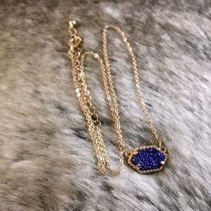 Deep Purple Gold Necklace Dainty Druzy Stone Jewelry Gem Jewel Tone Classic Boho